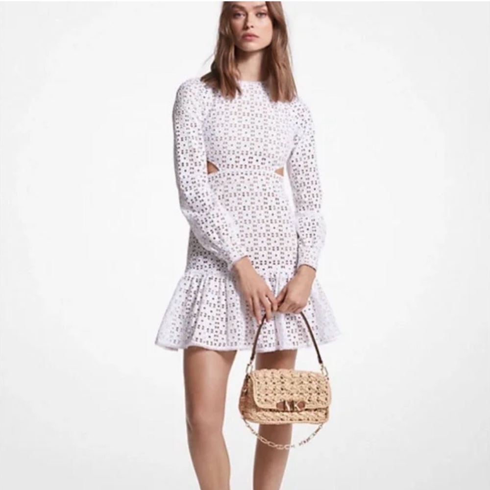 Michael Kors Eyelet Mini Dress with Side Cut Out